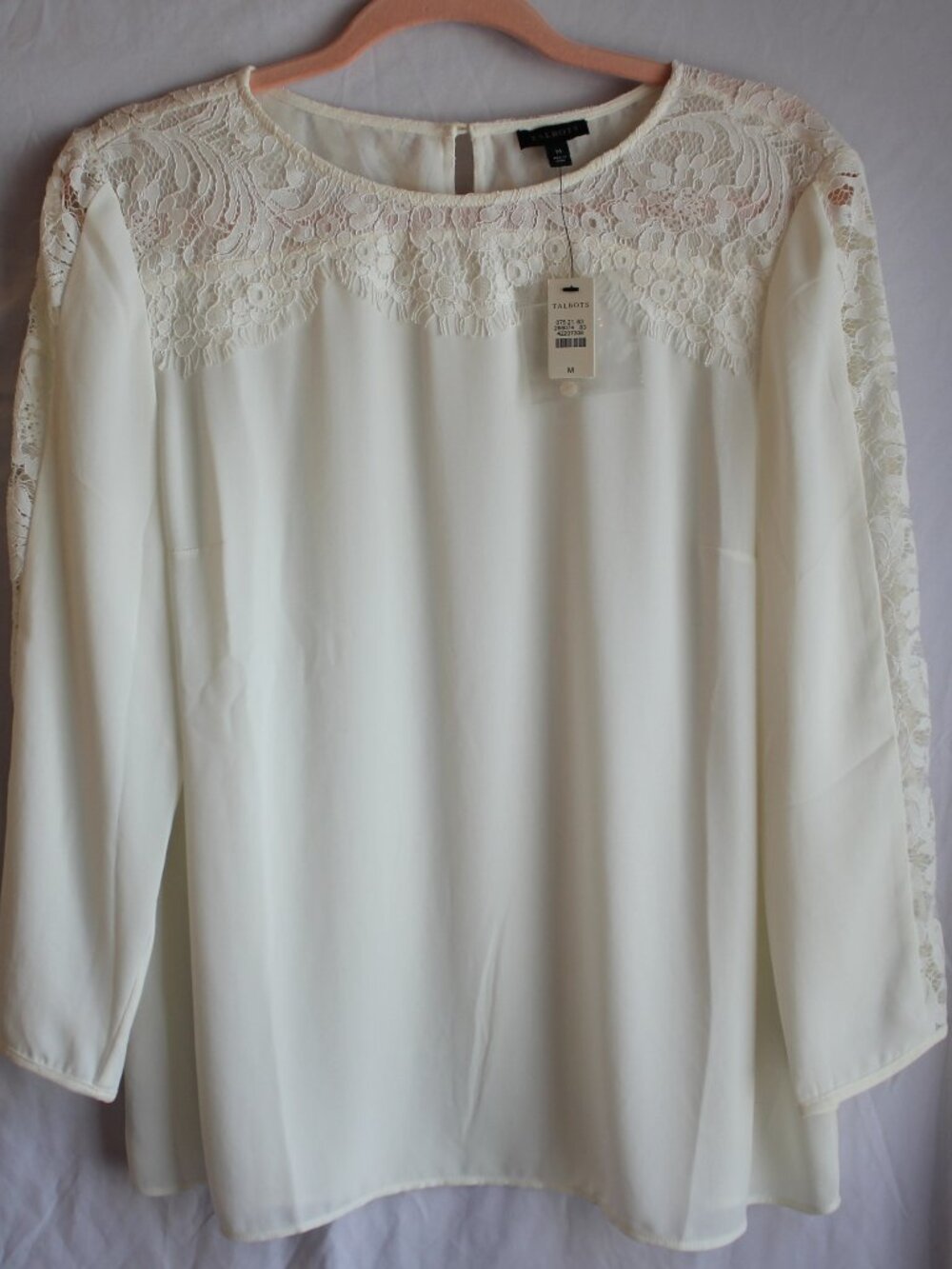 Talbots Cream Lace Long‑Sleeve Blouse | Feminine Romantic | NWT